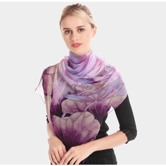 Scarfs Lightweight Print Floral Purple - Picture 4 of 4